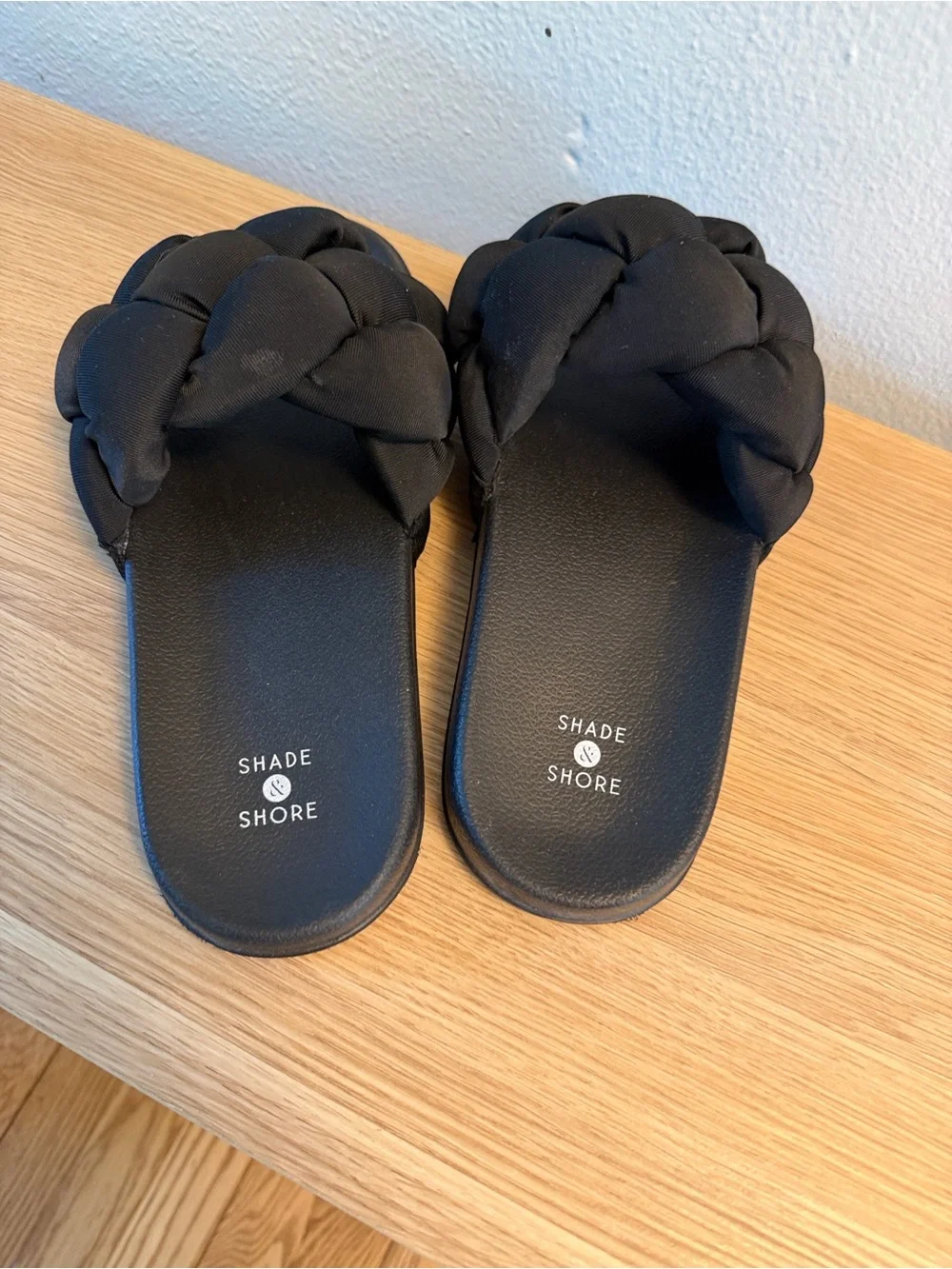 Shade & Shore Black Braided Padded Slide Sandals - Women